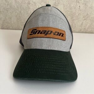 Snap-on Gray and Green Cap Leather Logo Baseball Cap K Products Adjustable